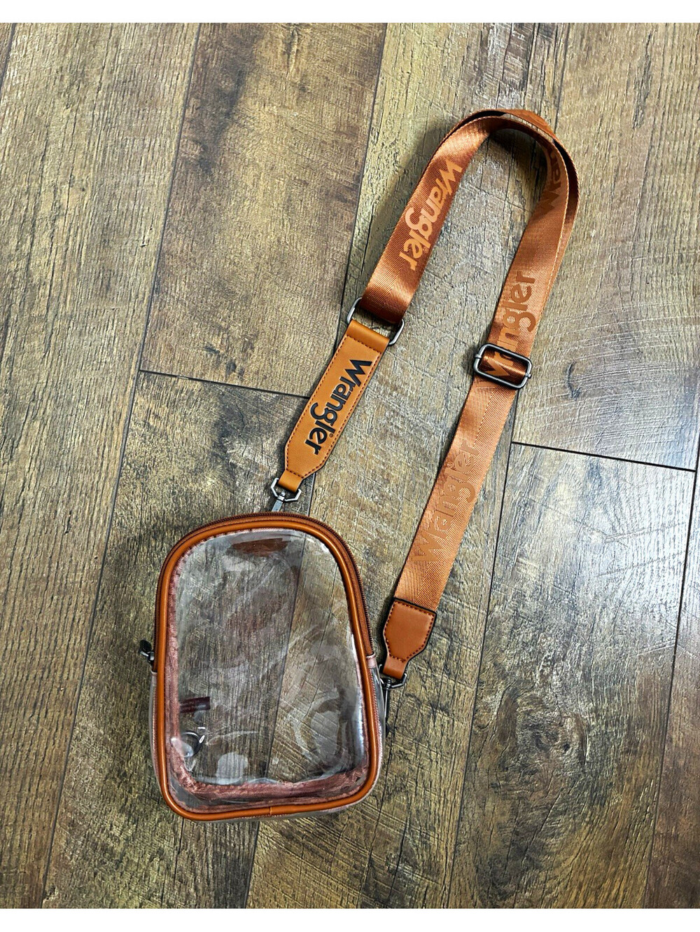 Wrangler Clear Crossbody Bag Brown Strap Detachable Adjustable Zip Closure